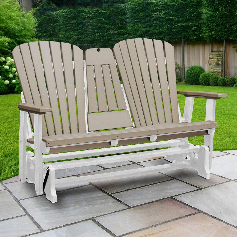 Two Seat Fan Back Glider with Drop Down Table/Cup Holder in Weatherwood