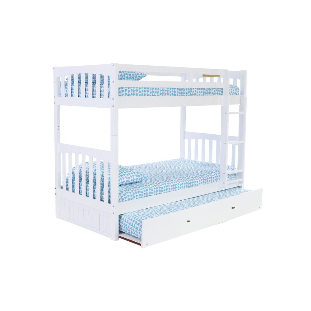 Solid Pine Twin over Twin Bunk Bed with Roll out Twin Trundle Bed