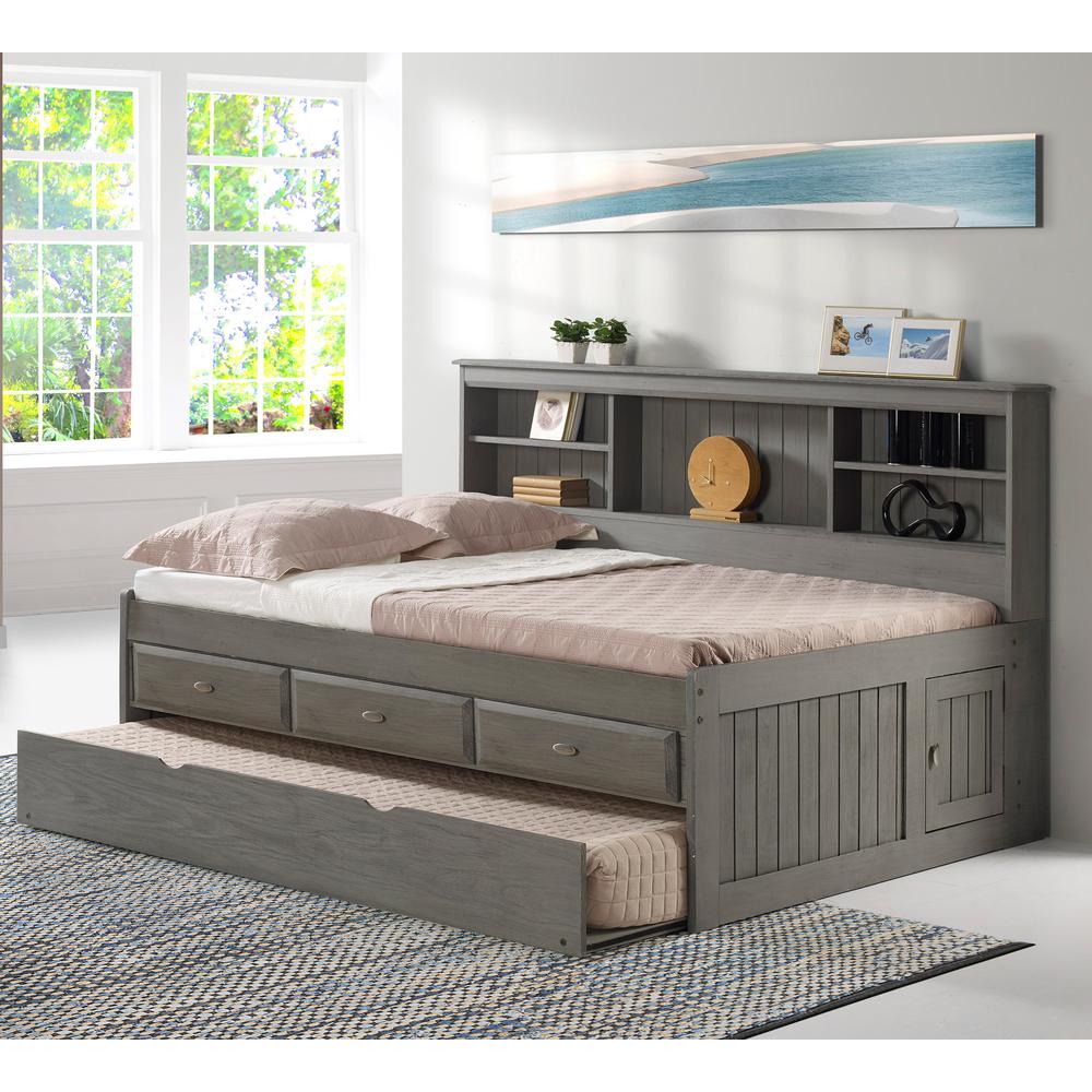 Solid Pine Full Daybed with Three Drawers and Twin Trundle in Charcoal Gray
