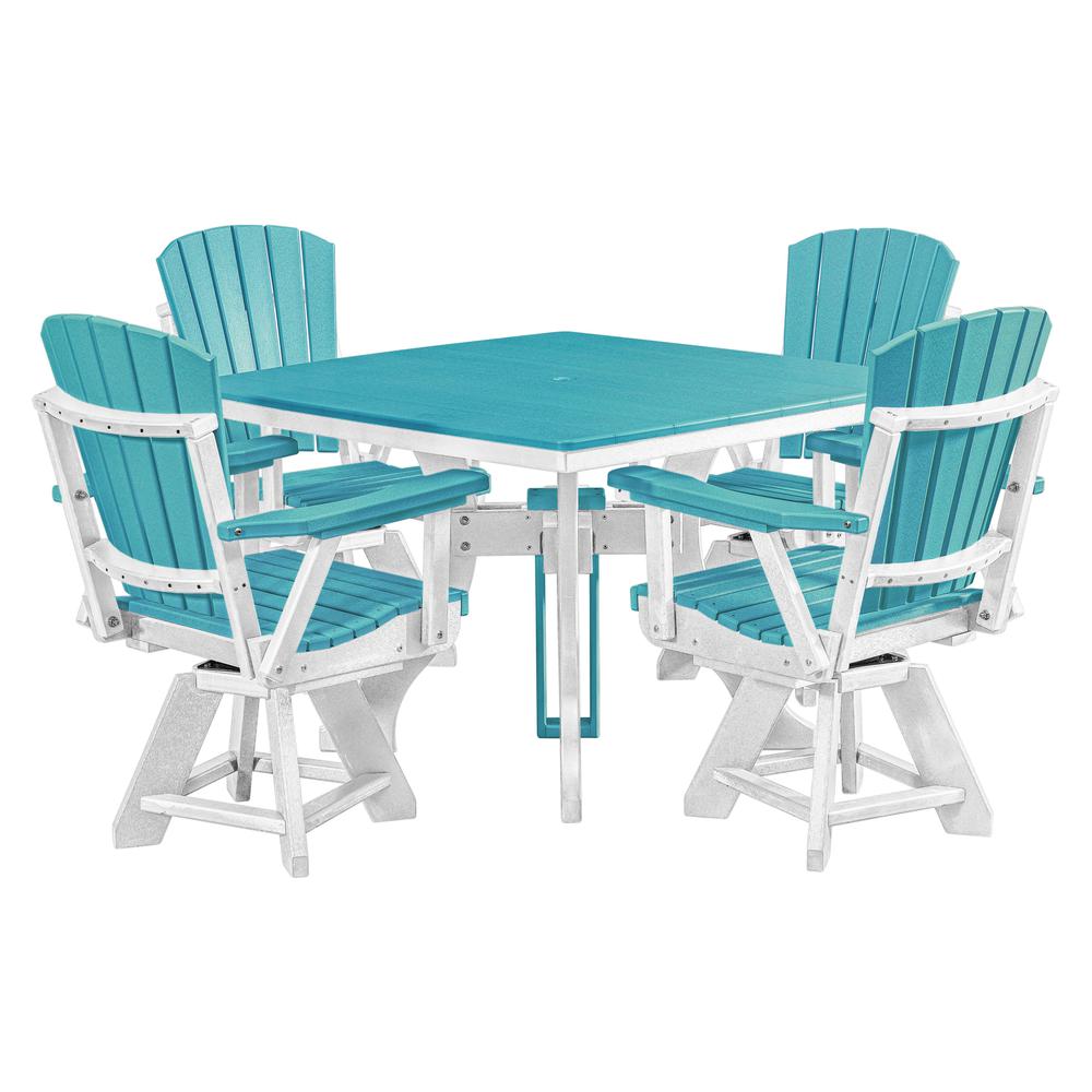 Five Piece Square Counter Height Dining Set in Aruba Blue with a White Base