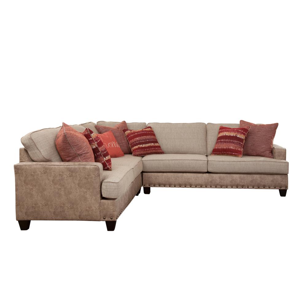 Transitional Track Arm Beige and Brown Three Piece L-Shaped Sectional Sofa