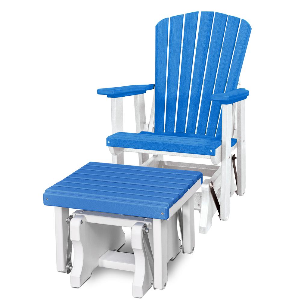 Fan Back Glider and Ottoman Glider in Blue with a White Base