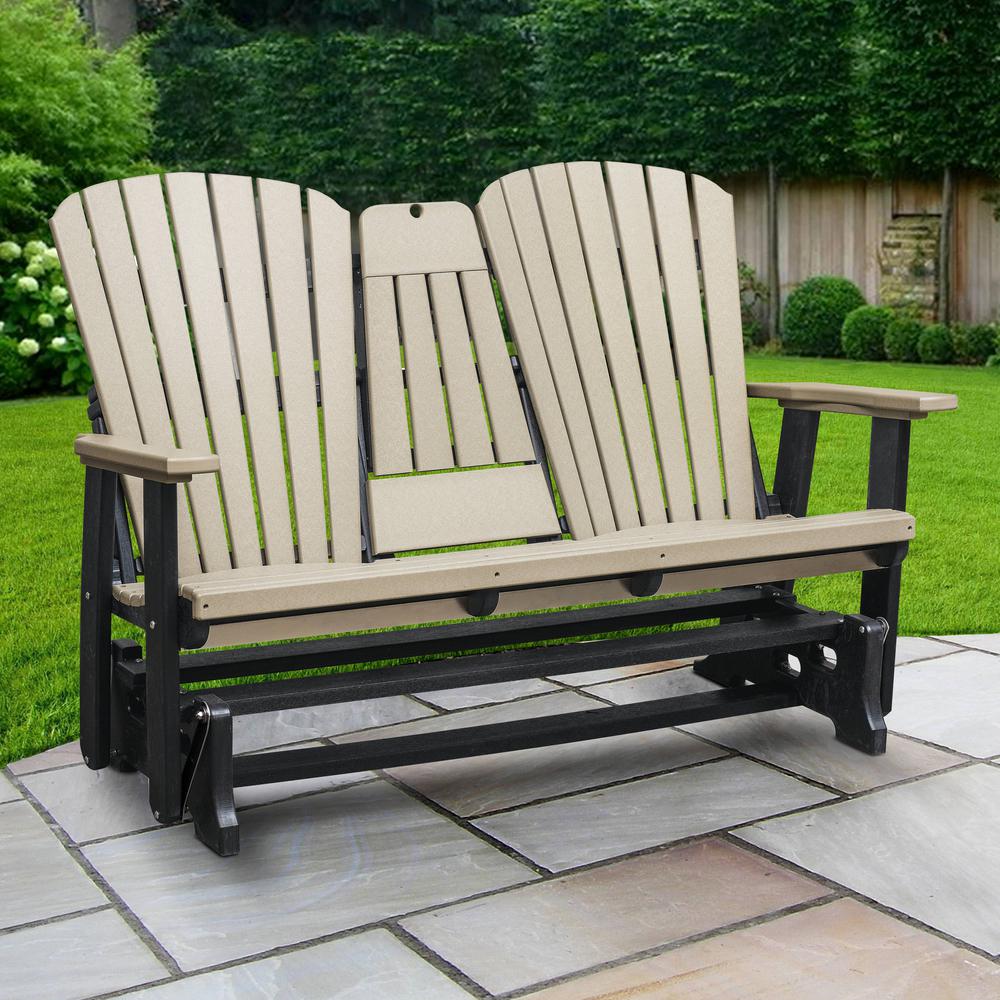 Two Seat Fan Back Glider with Drop Down Table/Cup Holder in Weatherwood