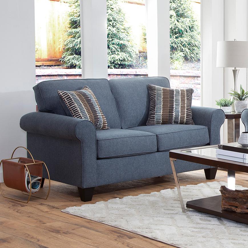 American Furniture Classics Indigo Series Model 8-020-A330V8 Loveseat with Two Abstract Chenille Pillows