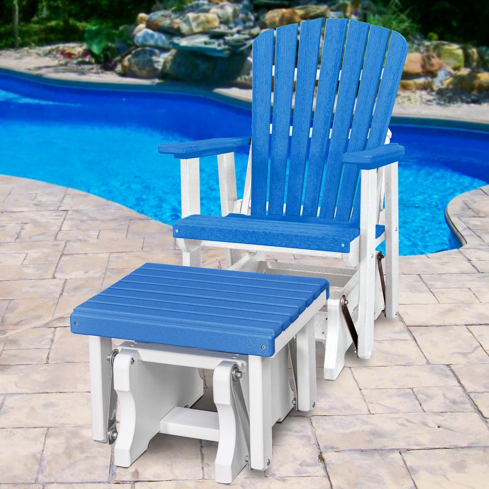 Fan Back Glider and Ottoman Glider in Blue with a White Base