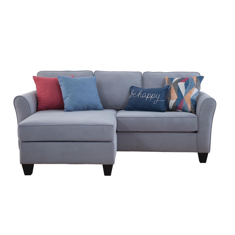 Transitional Flared Arm Gray Cuddler Chaise Sectional with Four Throw Pillows