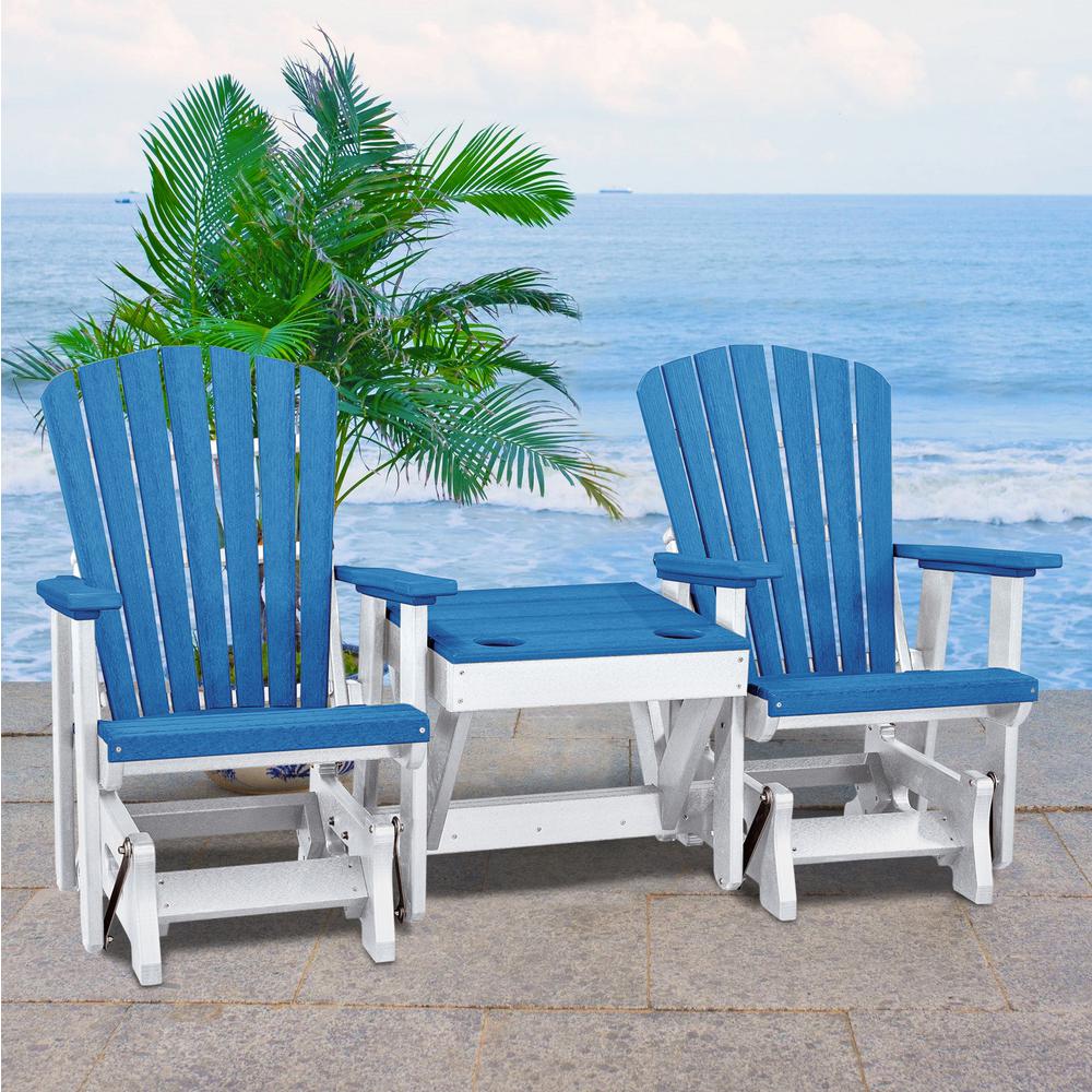 Double Glider with Center Table in Blue and White