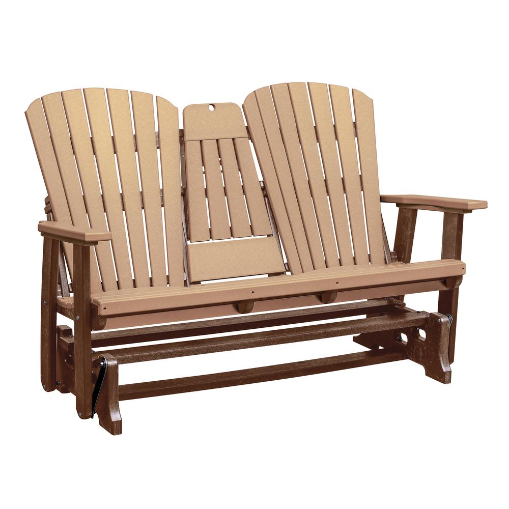 Two Seat Fan Back Glider with Drop Down Table/Cup Holder in Cedar