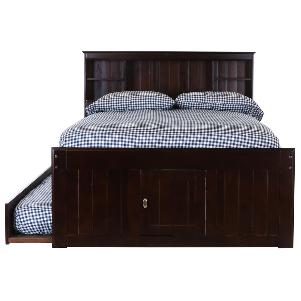 Full Size Bookcase Bed with Three Drawers and Twin Sized Trundle