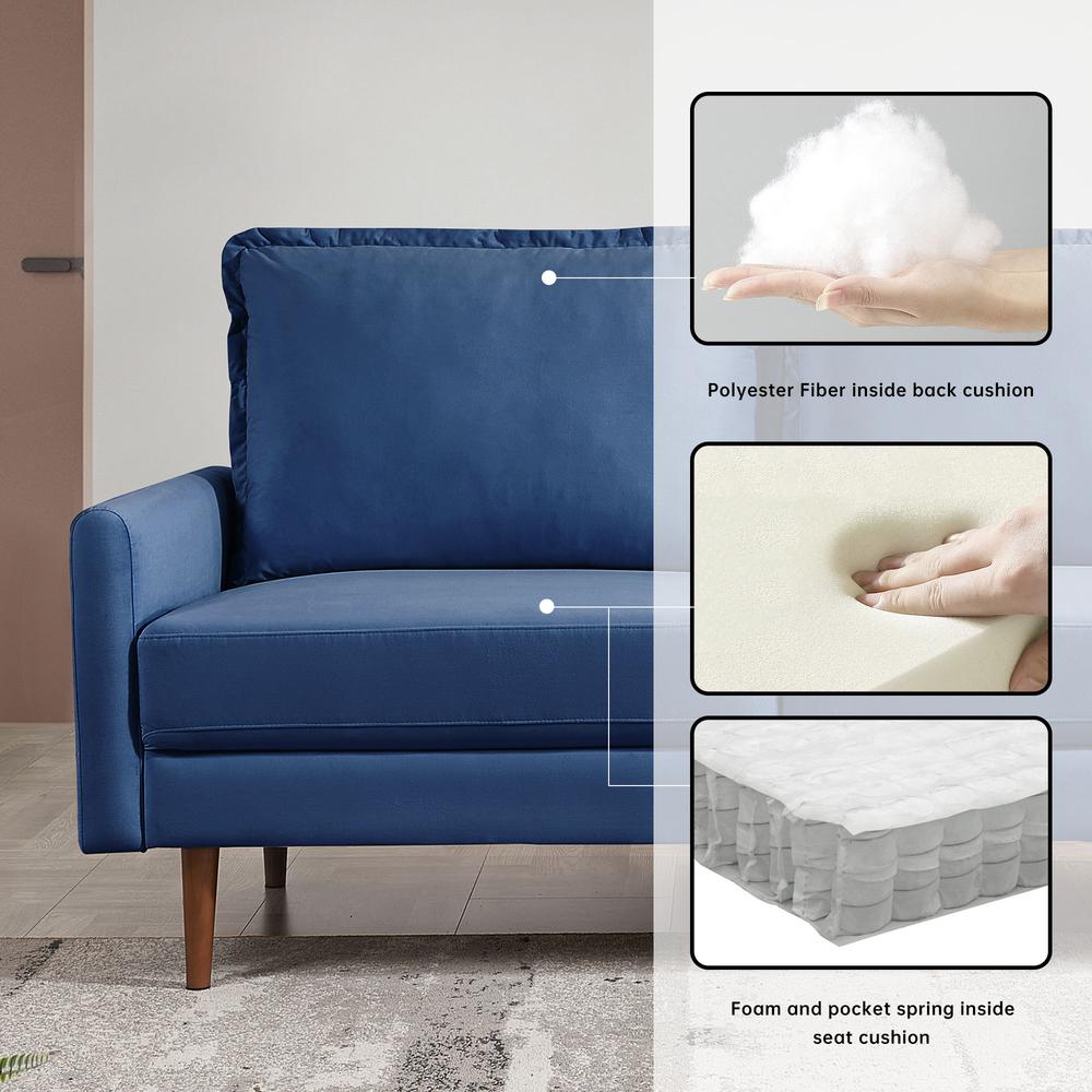 69 Inch Wide Upholstered Two Cushion Sofa with Cambered Arms