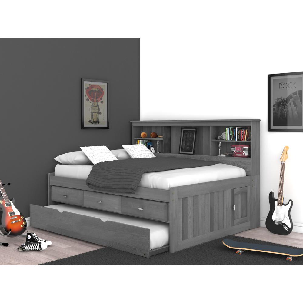 Solid Pine Full Daybed with Three Drawers and Twin Trundle in Charcoal Gray