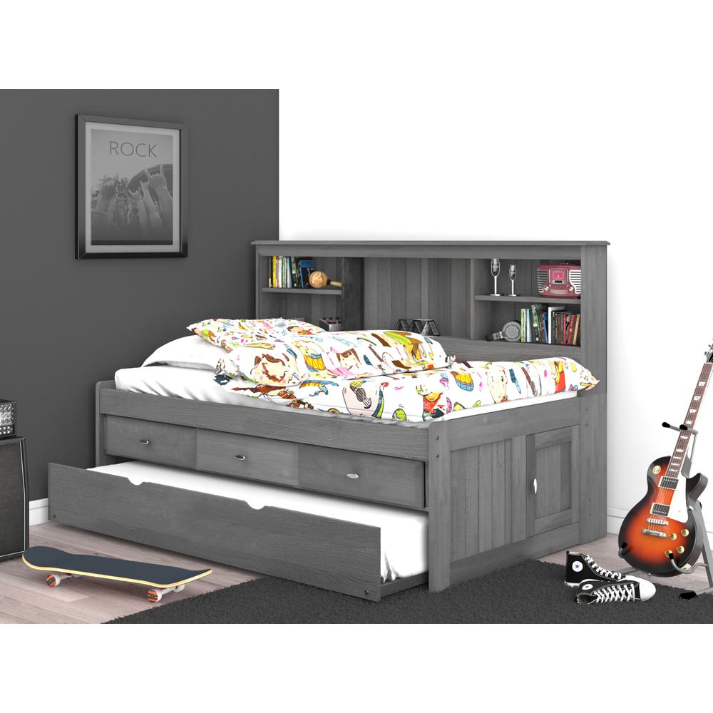 Solid Pine Twin Daybed with Three Drawers and Twin Trundle in Charcoal Gray