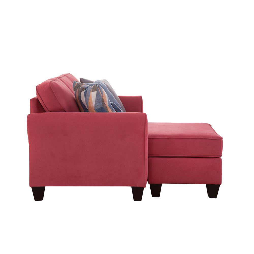Transitional Flared Arm Red Cuddler Chaise Sectional with Four Throw Pillows