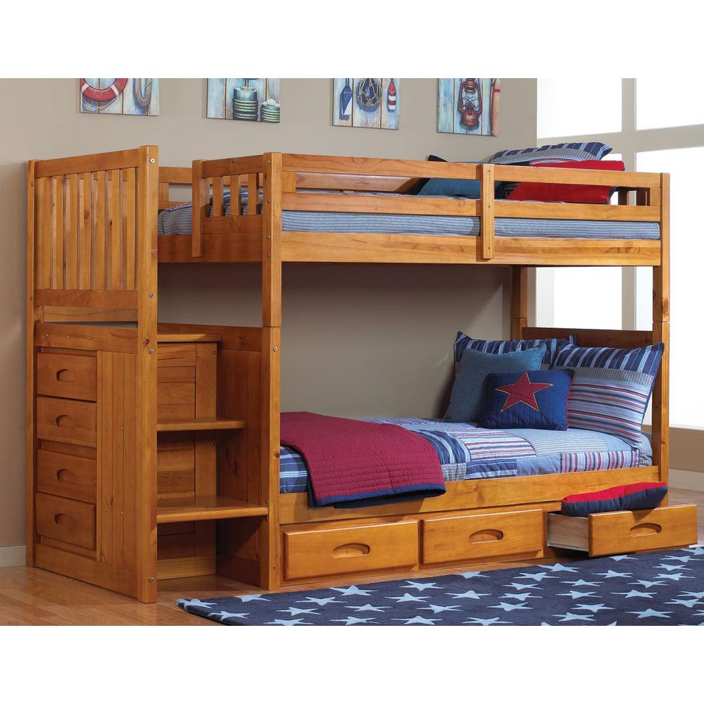 Mission Staircase Twin over Twin Bunk Bed with Seven Drawers