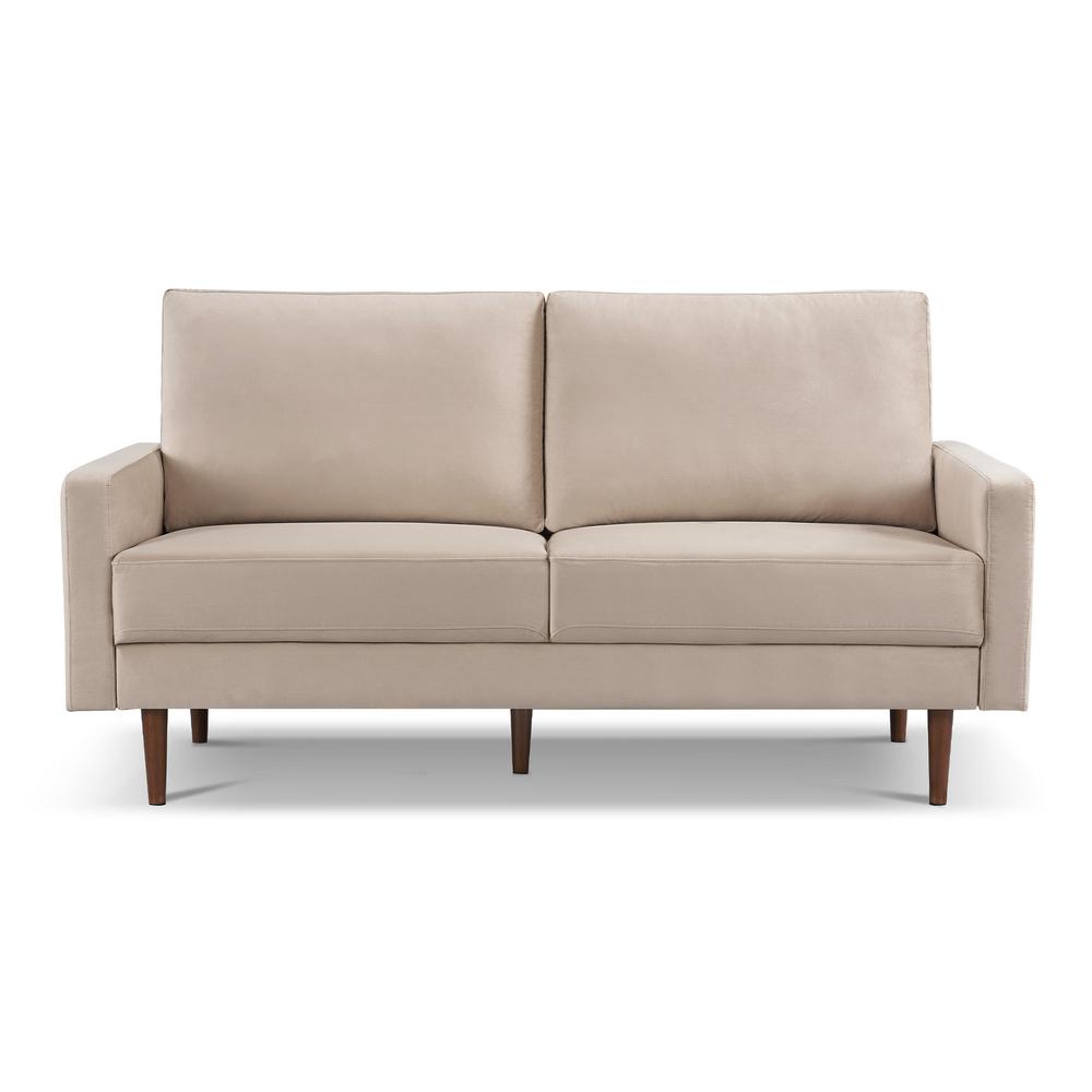69 Inch Wide Upholstered Two Cushion Sofa with Square Arms