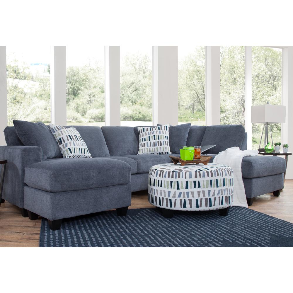 Transitional Multi Colored Round Upholstered Ottoman
