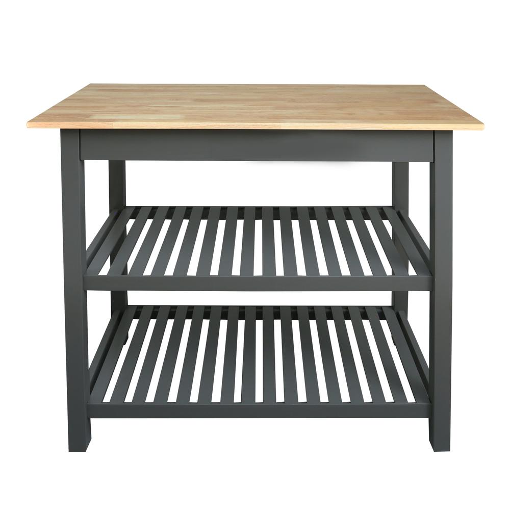 Kitchen Island Bar Station with Hardwood Counter Top – Slate Gray