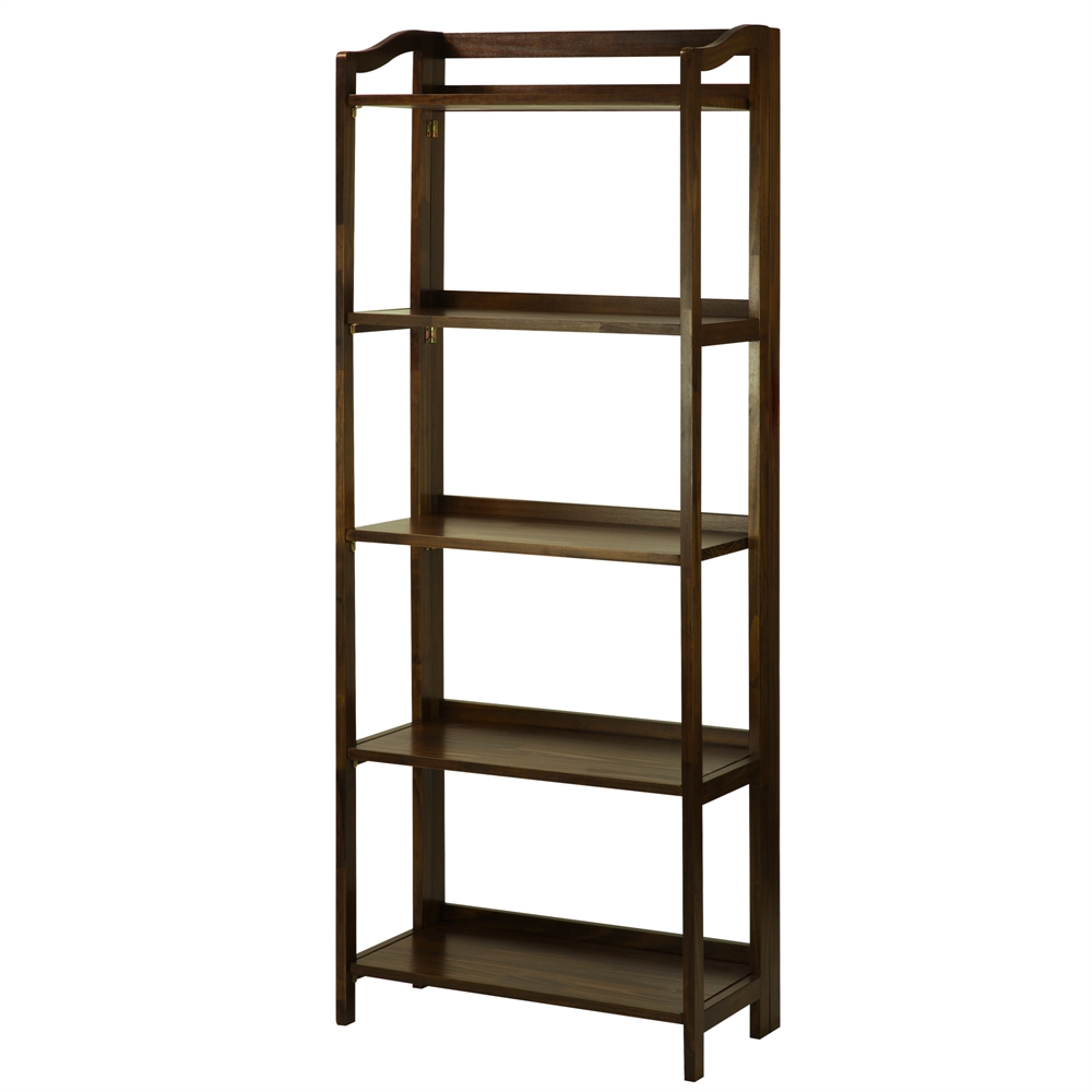 Stratford 5-Shelf Folding Bookcase-Warm Brown