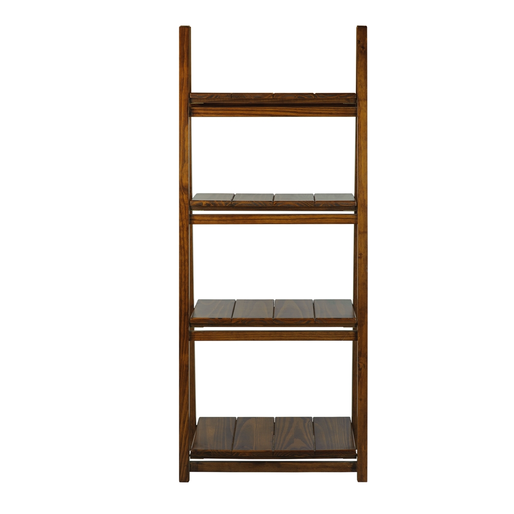 Manhasset Slatted 4-Shelf Folding Bookcase-Warm Brown
