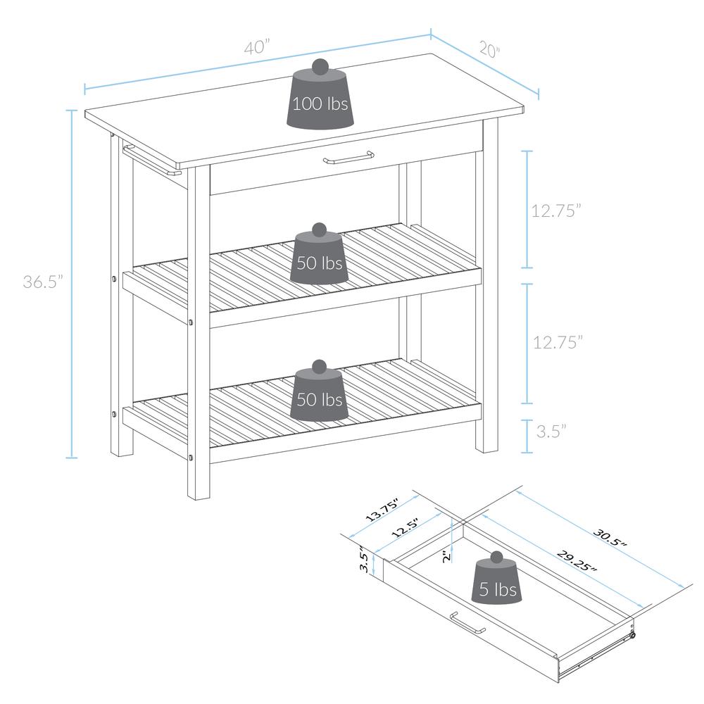 Kitchen Island Bar Station with Hardwood Counter Top – Slate Gray