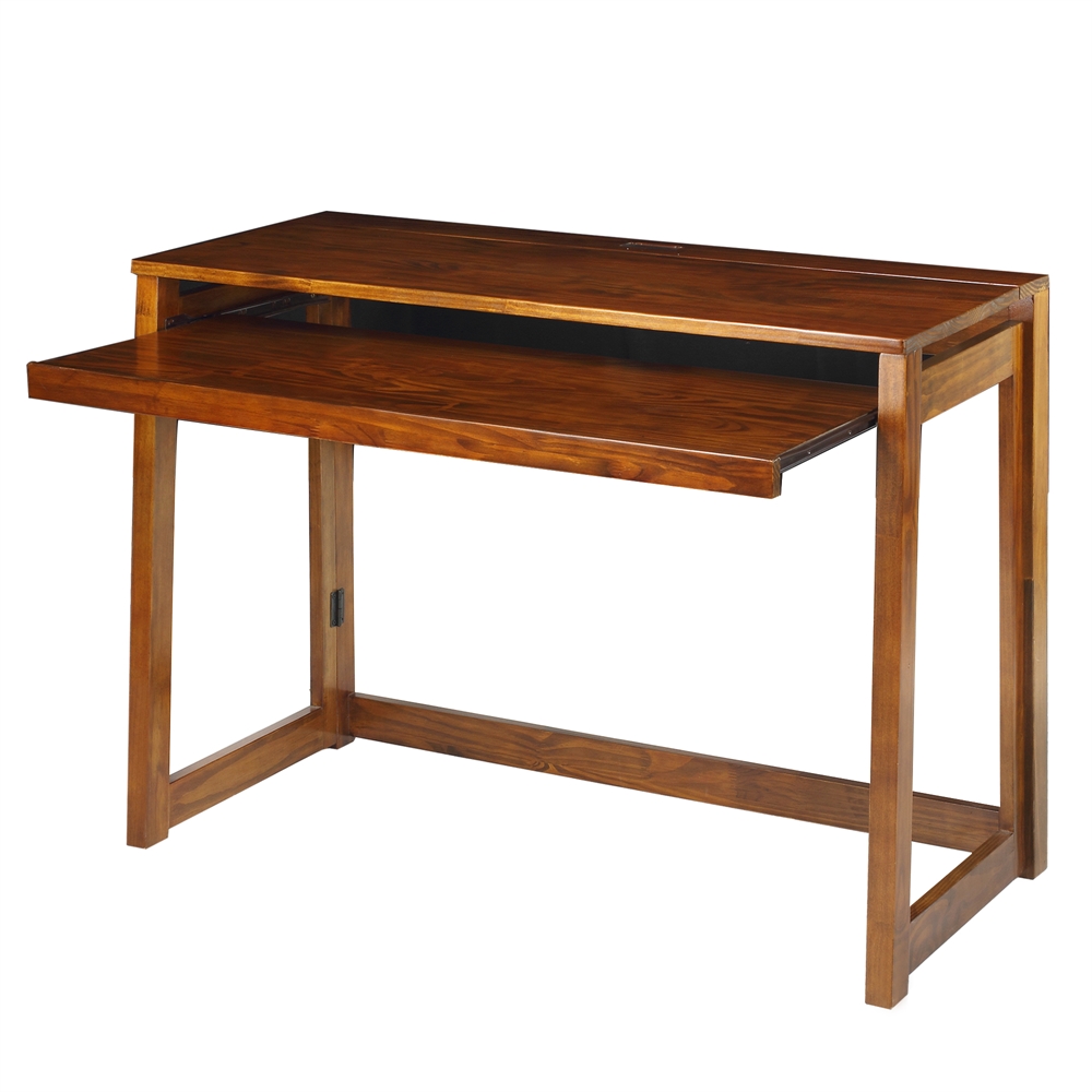 Folding Desk with Pull-Out & USB Port-Warm Brown