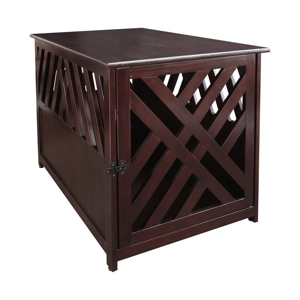 Modern Lattice Wooden Pet Crate End Table – Espresso