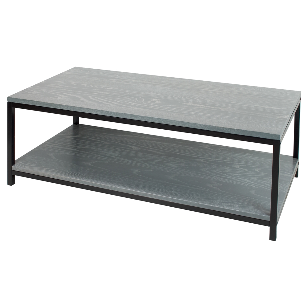 American Trails Studio Coffee Table with Solid Red Oak Top and Shelf – Gray Wash