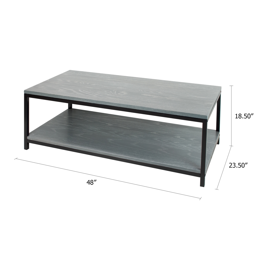 American Trails Studio Coffee Table with Solid Red Oak Top and Shelf – Gray Wash