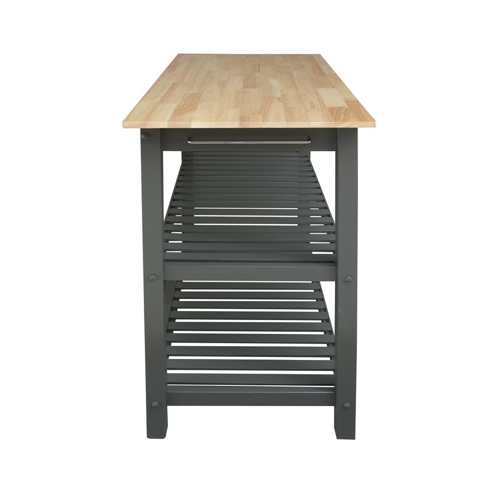 Kitchen Island Bar Station with Hardwood Counter Top – Slate Gray