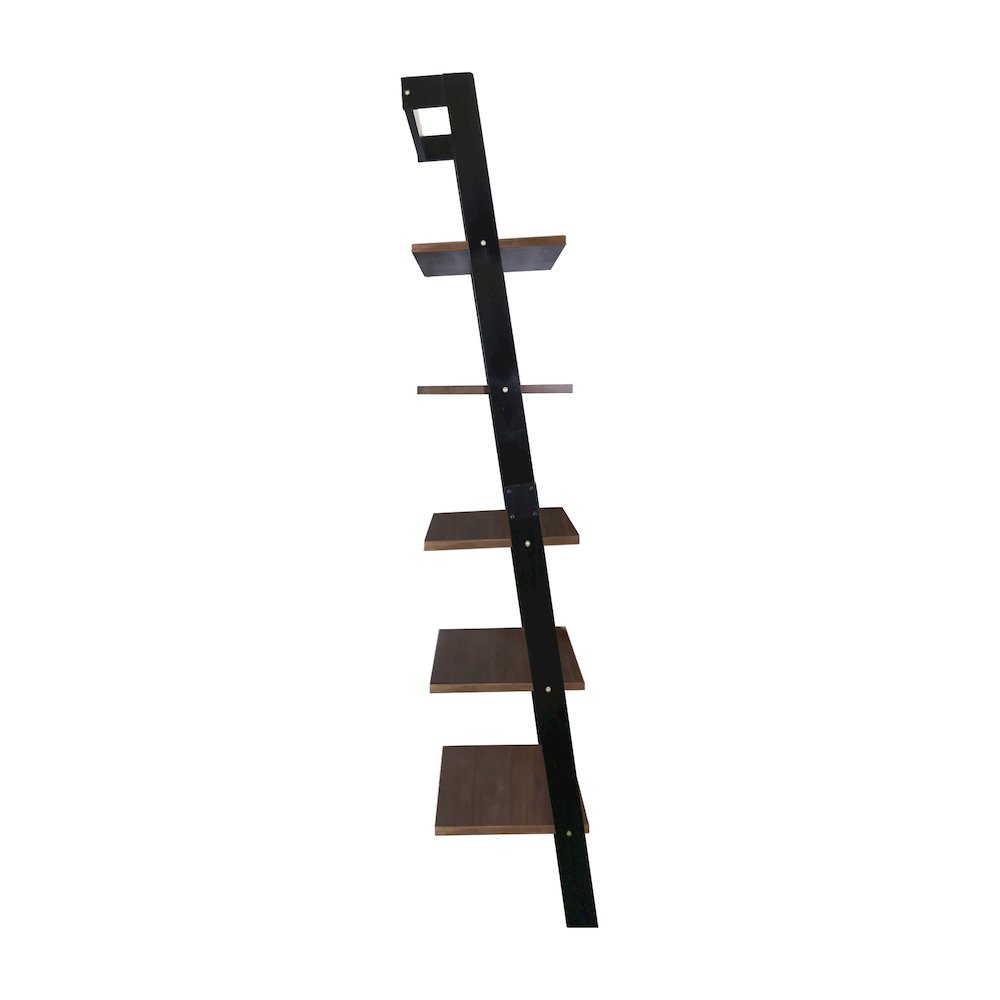 5-Tier Leaning Ladder Bookcase with Solid American Gum Shelves – Black/Walnut