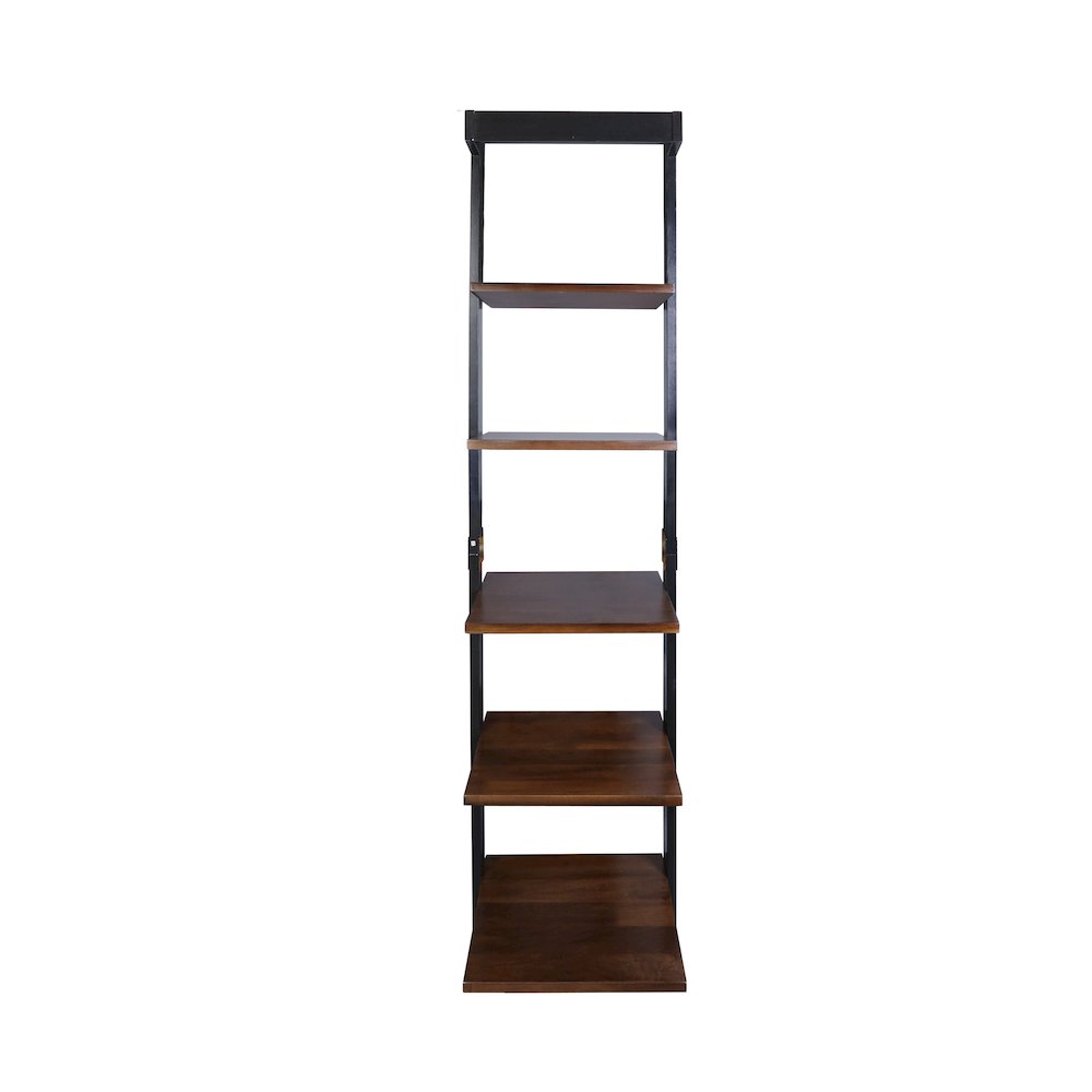 5-Tier Leaning Ladder Bookcase with Solid American Gum Shelves – Black/Walnut