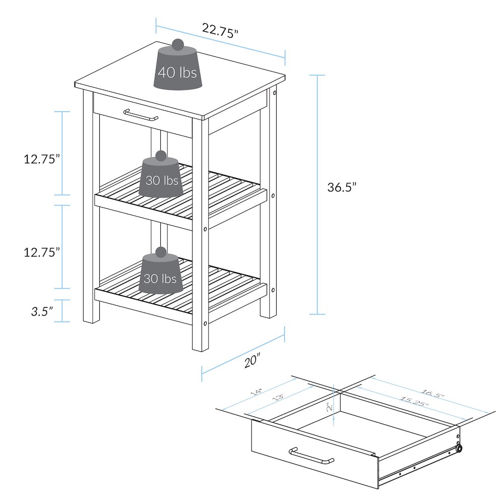 Sunrise Kitchen Island with Solid Wood Top