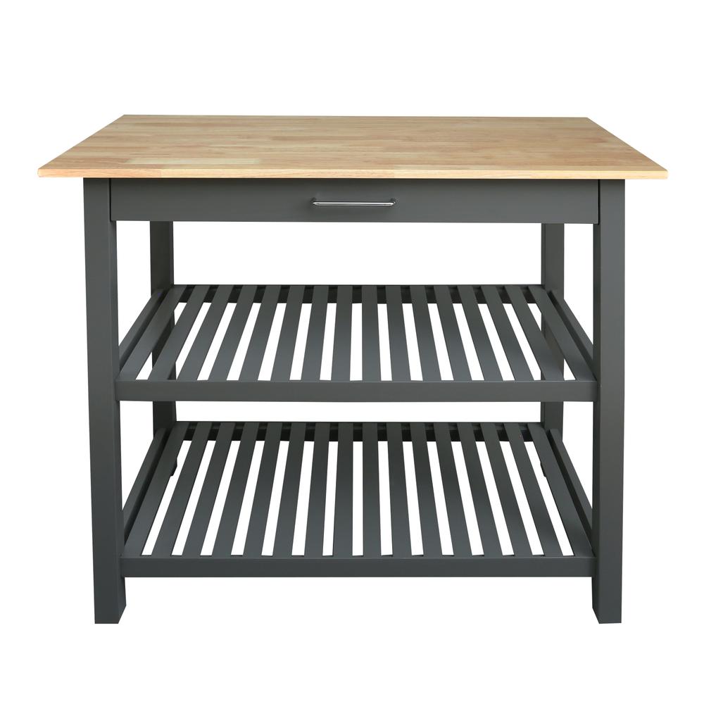 Kitchen Island Bar Station with Hardwood Counter Top – Slate Gray