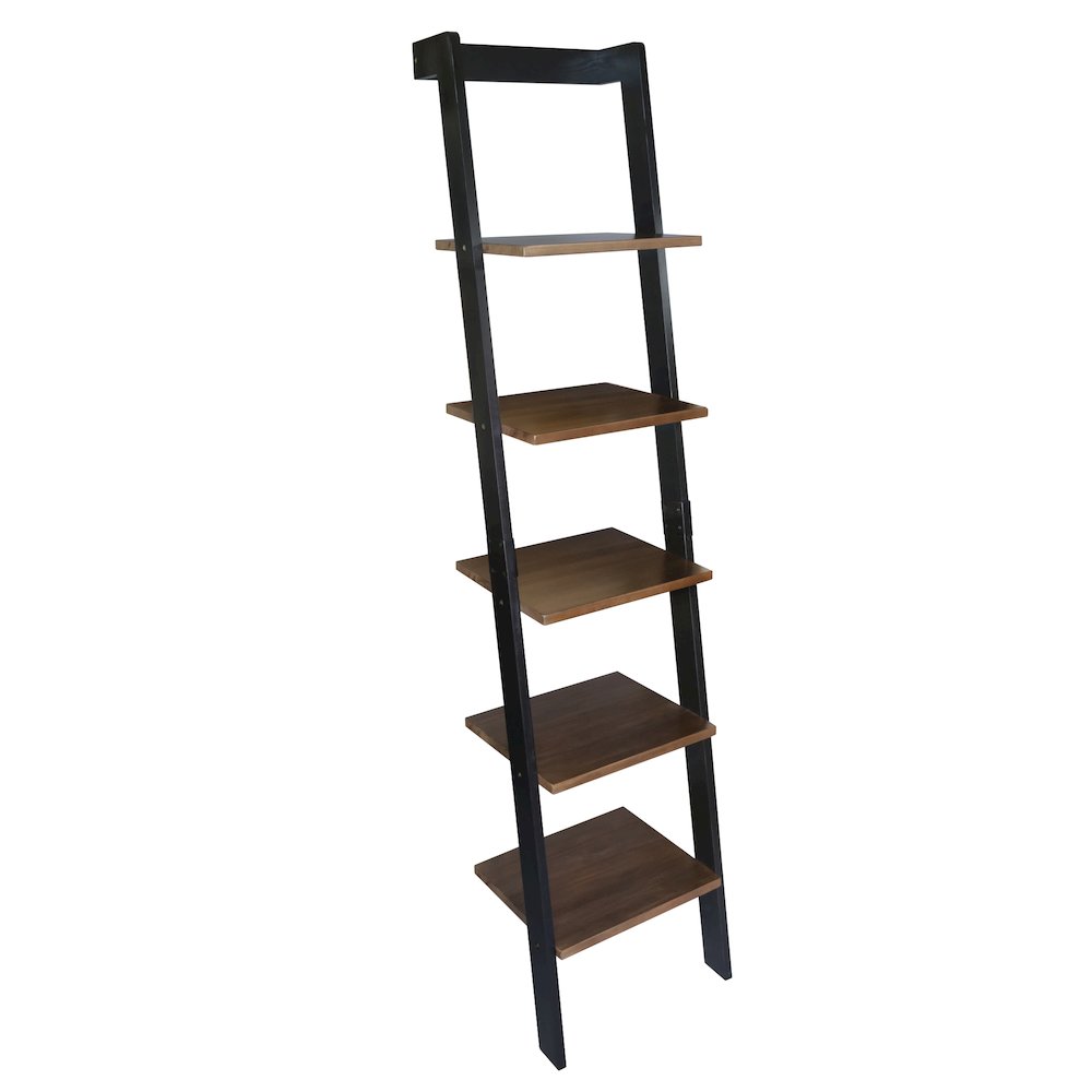 5-Tier Leaning Ladder Bookcase with Solid American Gum Shelves – Black/Walnut
