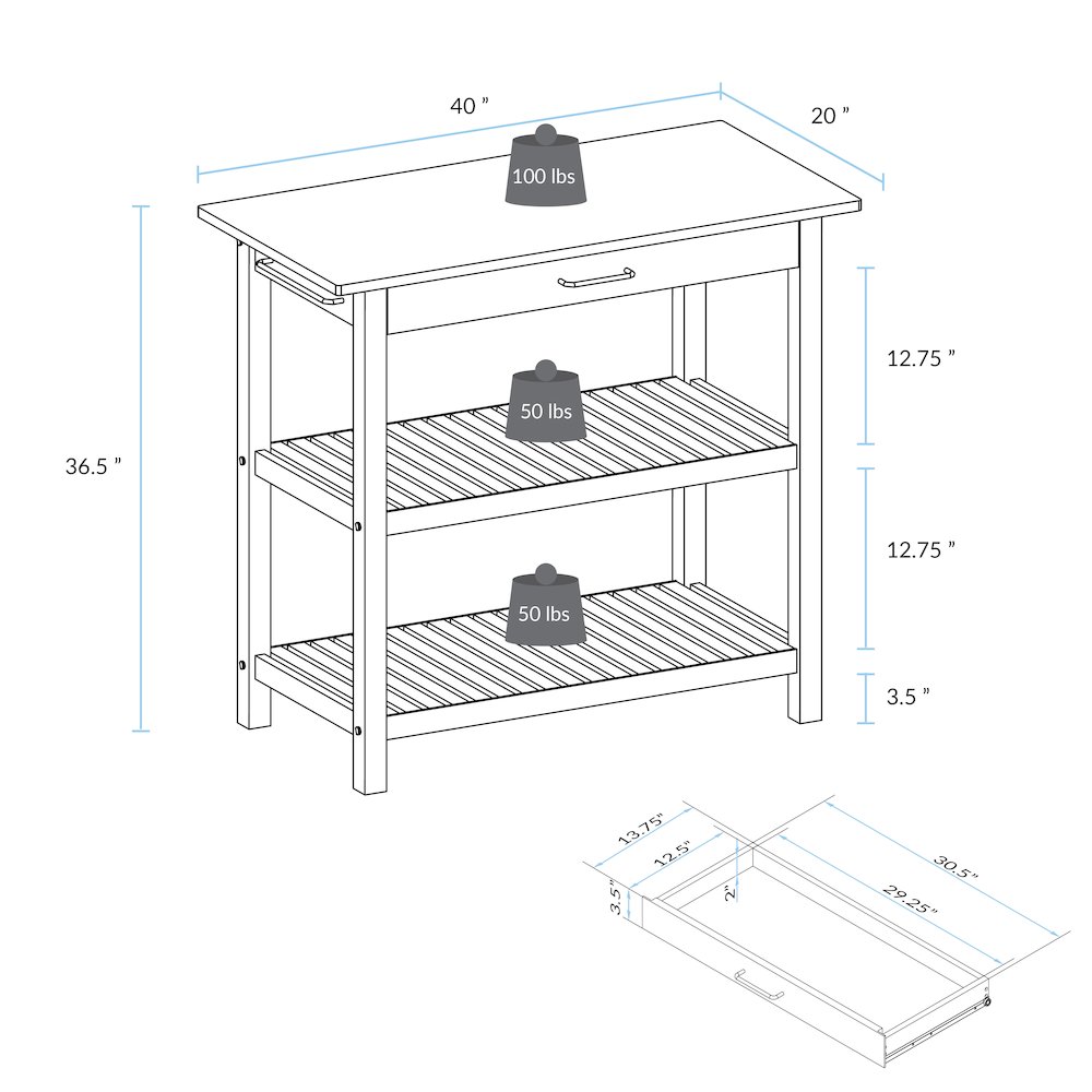 Kitchen Island with Solid American Hardwood Top