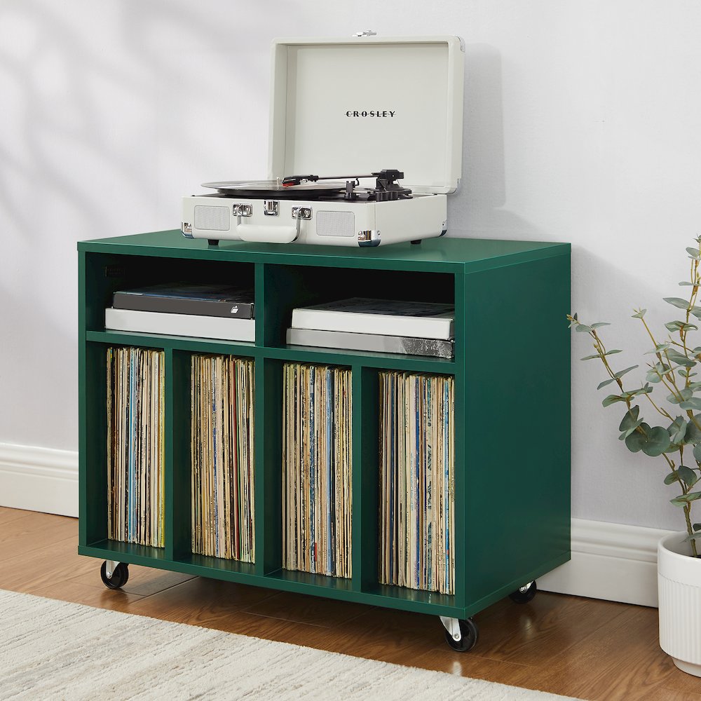 Carlo Rolling Record Storage Console In Dark Teal