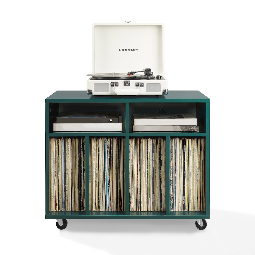 Carlo Rolling Record Storage Console In Dark Teal