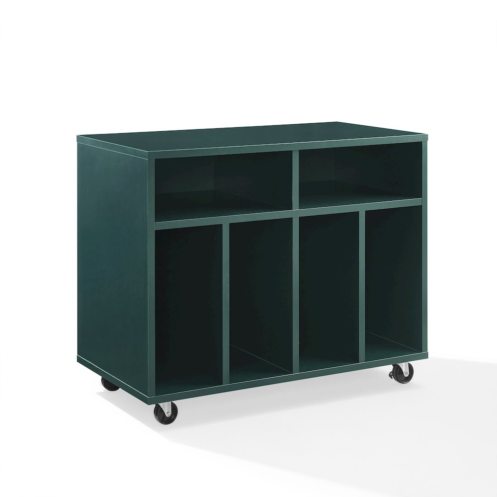 Carlo Rolling Record Storage Console In Dark Teal