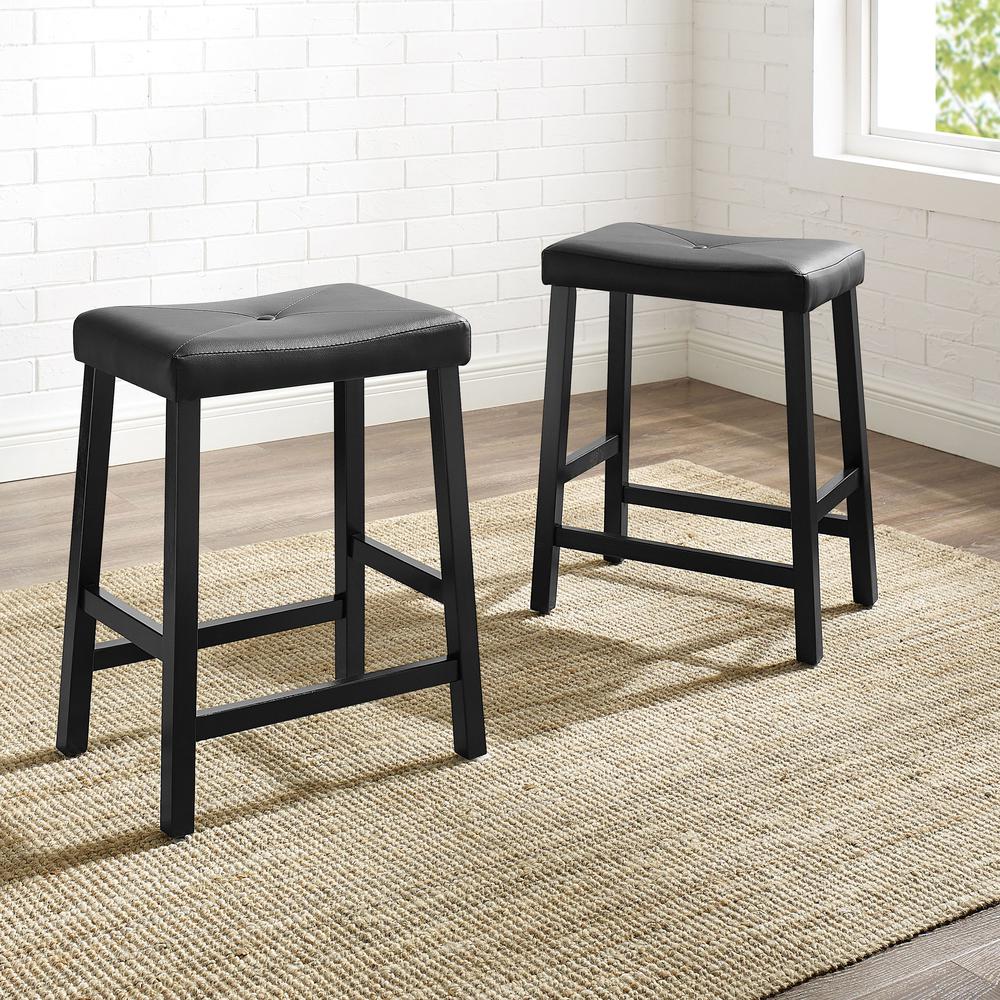 Upholstered Saddle Seat 2Pc Counter Height Bar Stool Set