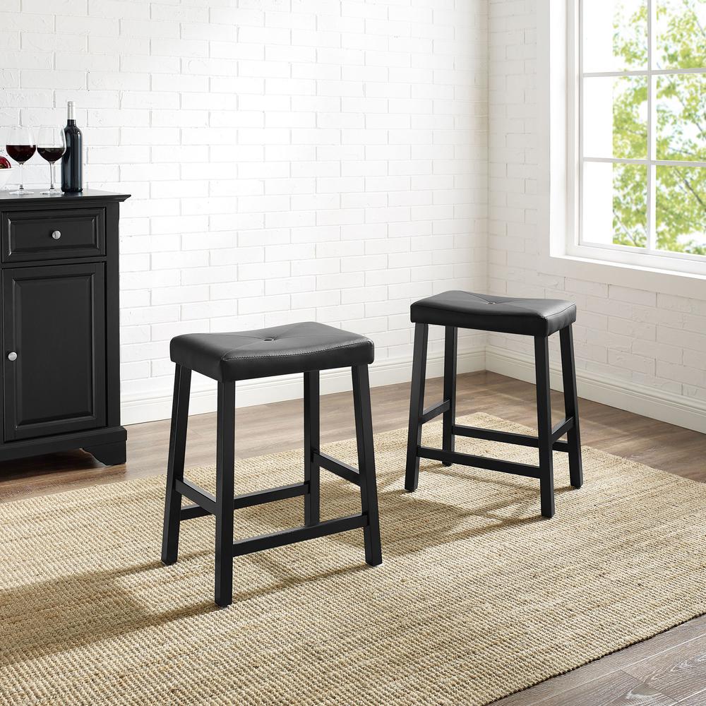 Upholstered Saddle Seat 2Pc Counter Height Bar Stool Set