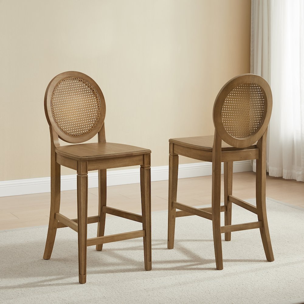 Katia 2-Piece Cane-Back Counter Stool Set In Driftwood