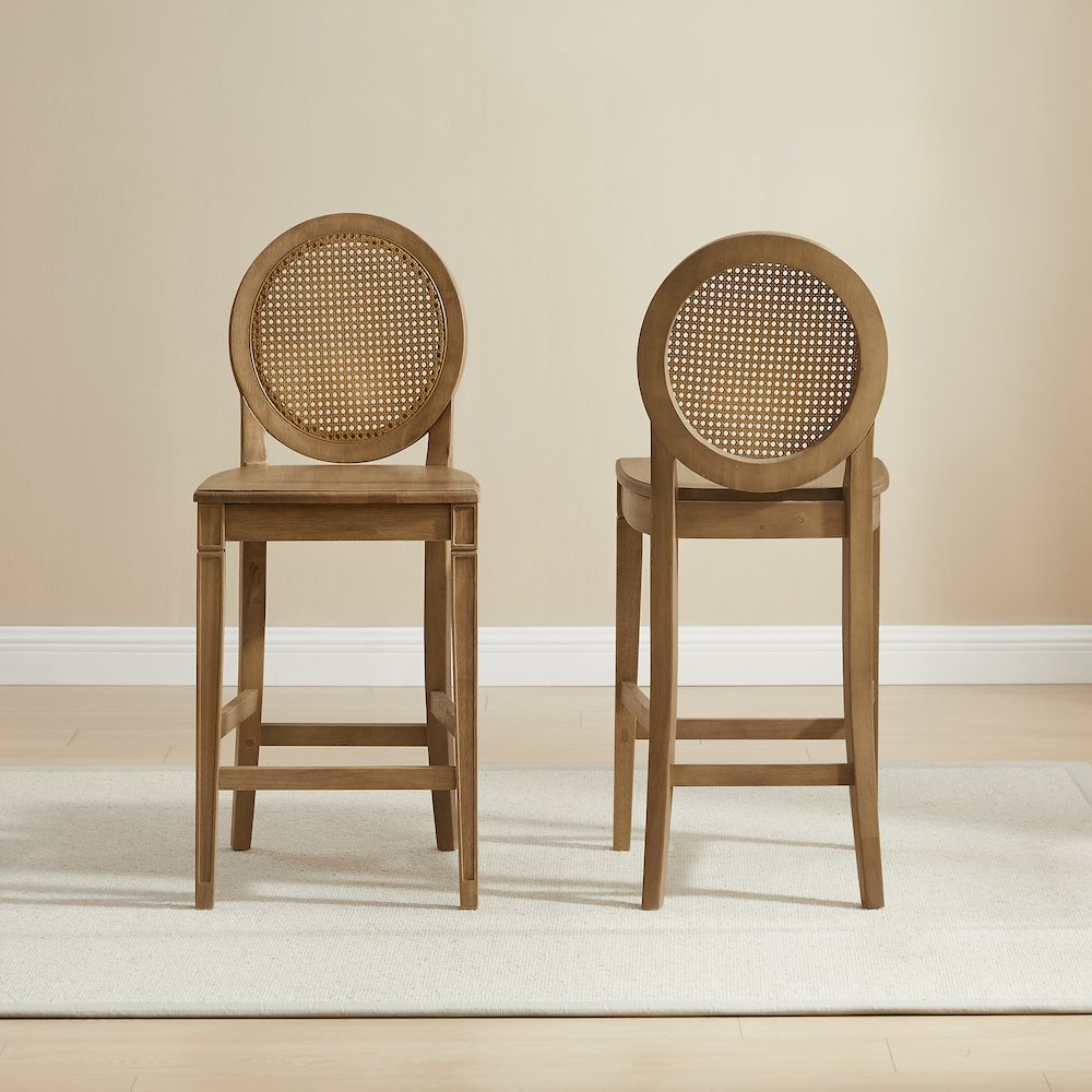 Katia 2-Piece Cane-Back Counter Stool Set In Driftwood