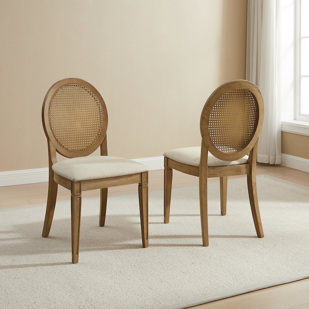 Katia 2-Piece Upholstered Cane-Back Dining Chair Set In Driftwood