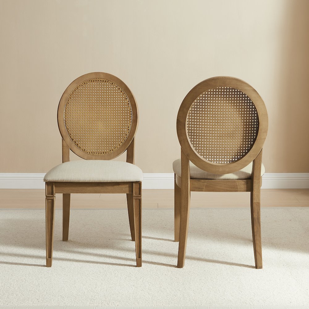 Katia 2-Piece Upholstered Cane-Back Dining Chair Set In Driftwood