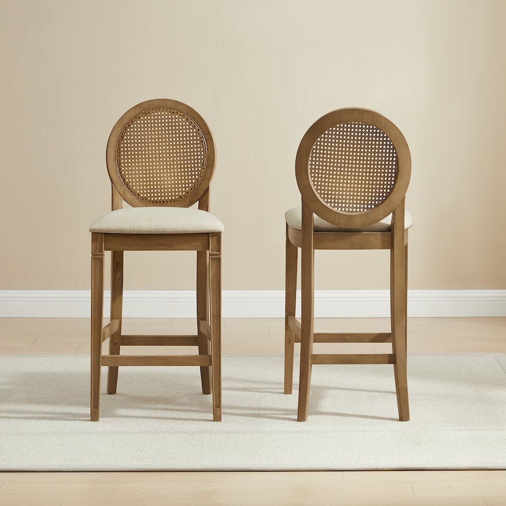 Katia 2-Piece Upholstered Cane-Back Counter Stool Set In Driftwood