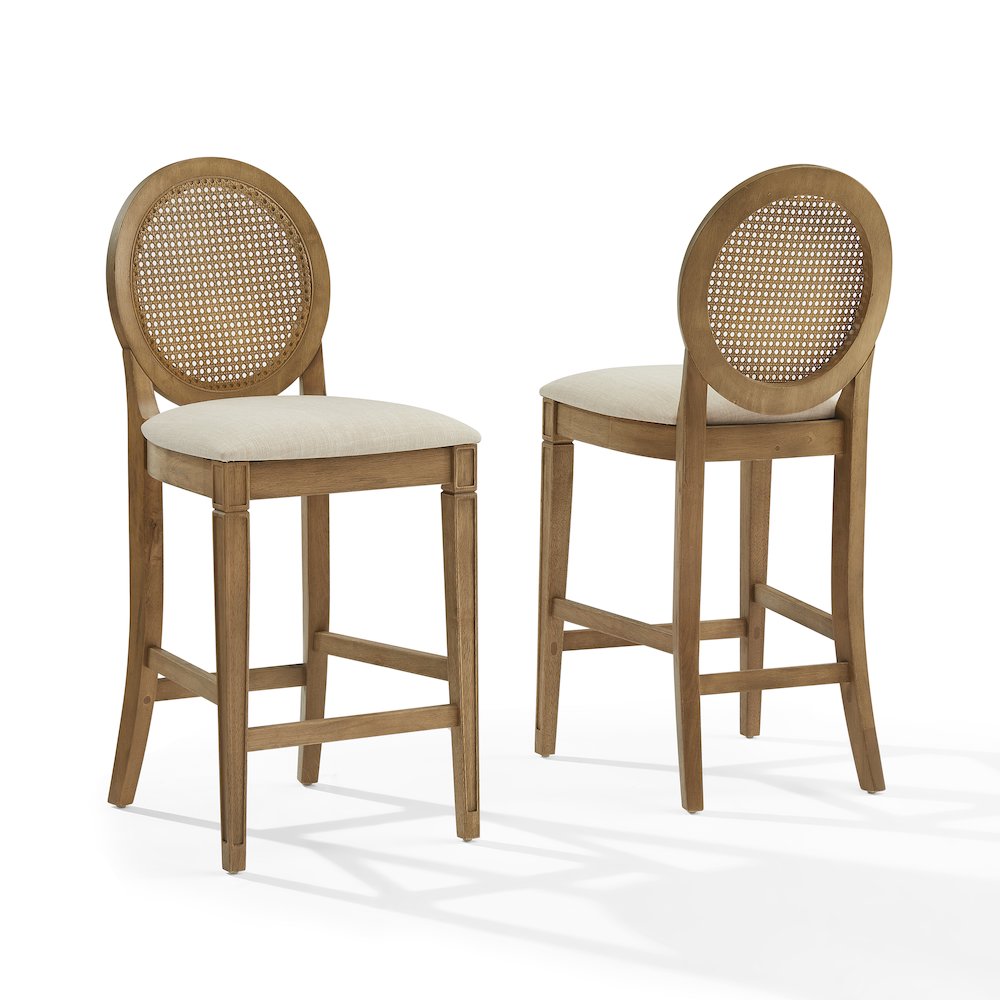 Katia 2-Piece Upholstered Cane-Back Counter Stool Set In Driftwood