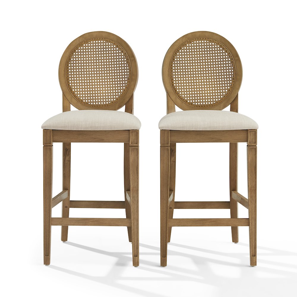Katia 2-Piece Upholstered Cane-Back Counter Stool Set In Driftwood