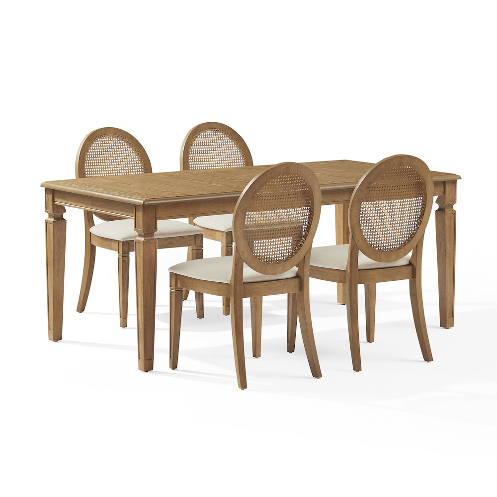 Katia 5Pc Dining Table Set For 4 Cane-Back Upholstered Chairs In Driftwood