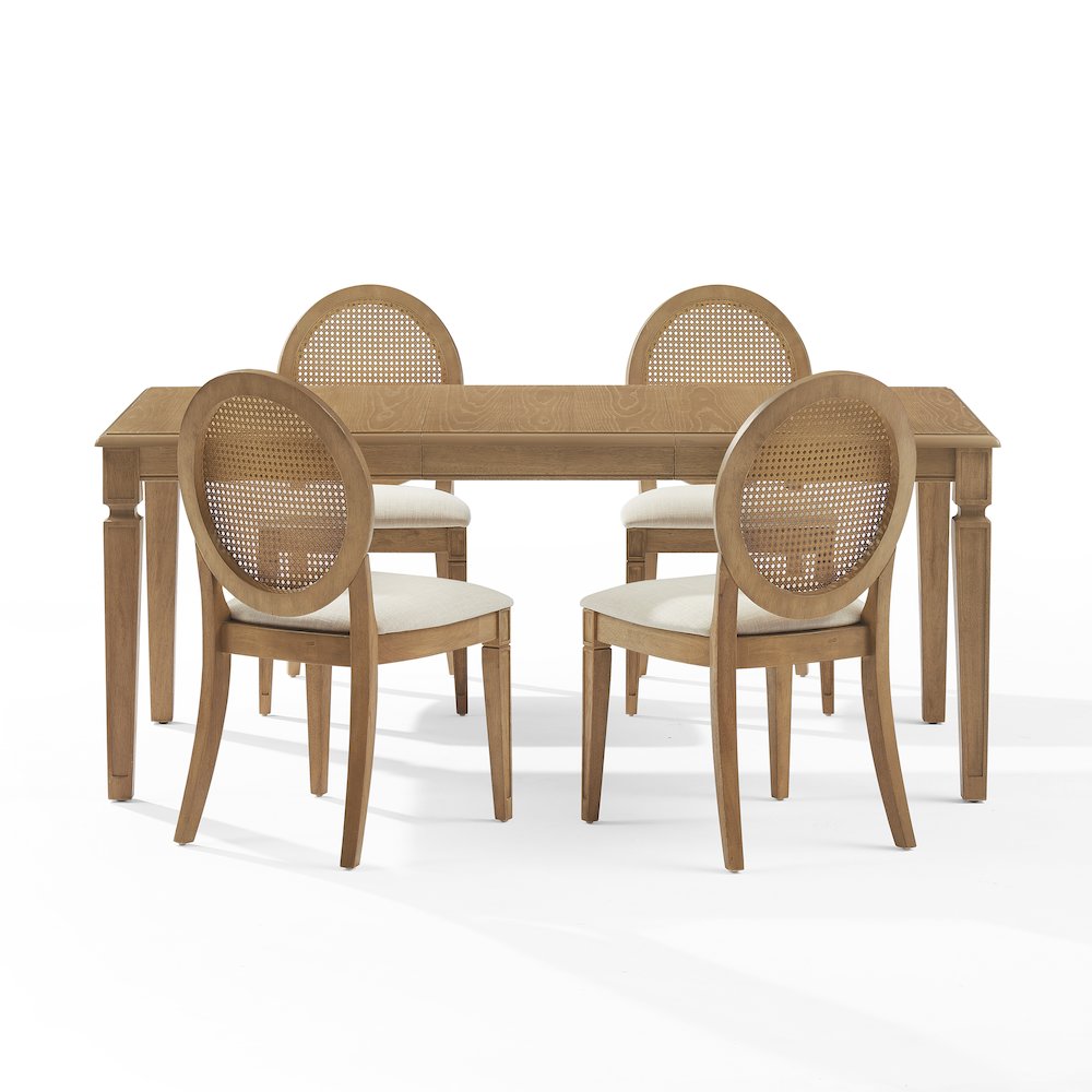 Katia 5Pc Dining Table Set For 4 Cane-Back Upholstered Chairs In Driftwood
