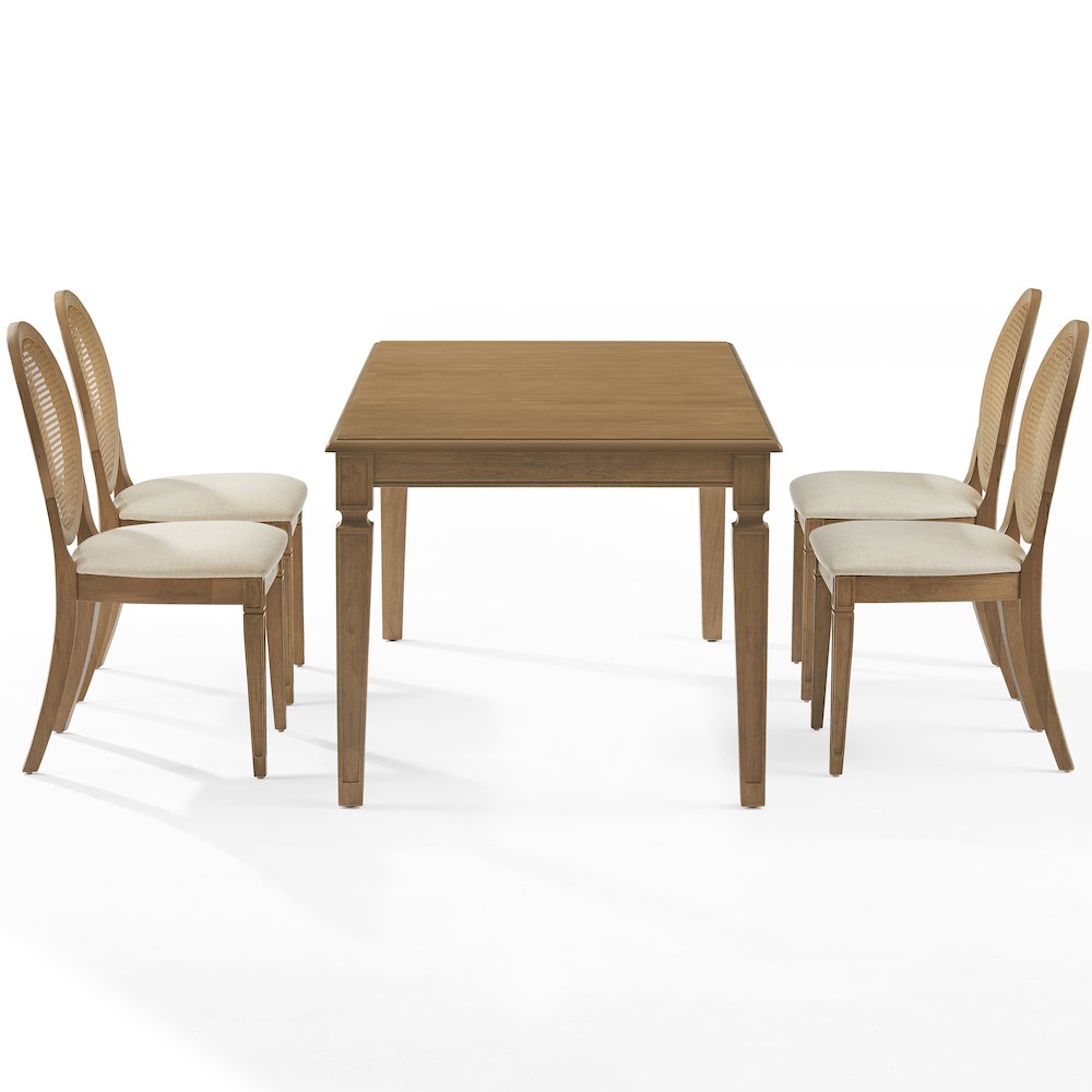 Katia 5Pc Dining Table Set For 4 Cane-Back Upholstered Chairs In Driftwood